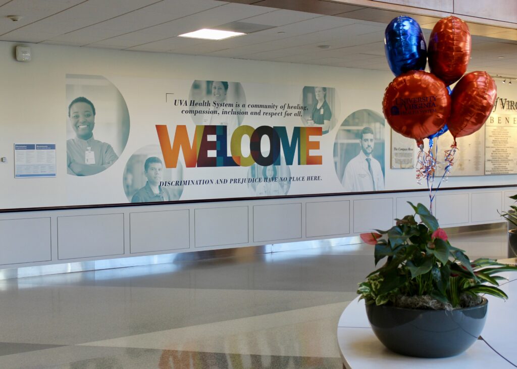 UVA Health University Medical Center Main Entrance Welcome Sign